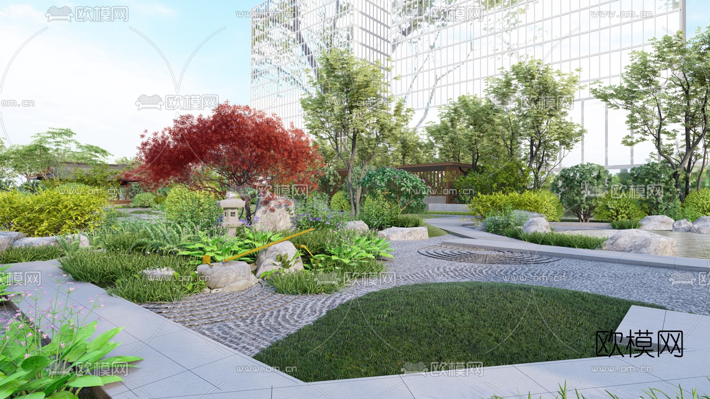 新中式园林景观su模型下载（渲染图5）