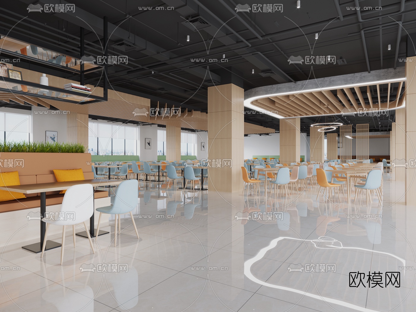 现代员工餐厅3d模型下载（渲染图1）