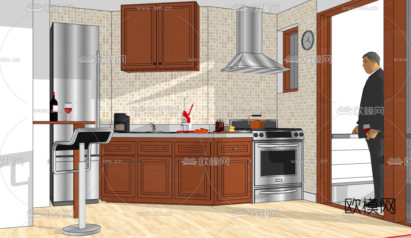 美式厨房免费su模型下载（渲染图1）