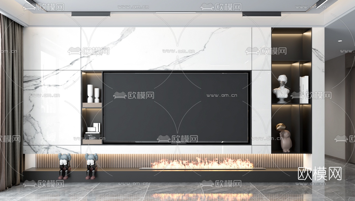 现代大理石电视背景墙3d模型