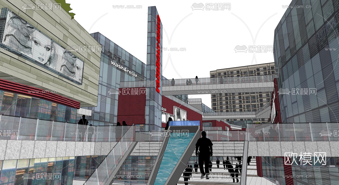 现代商业街建筑外观su模型