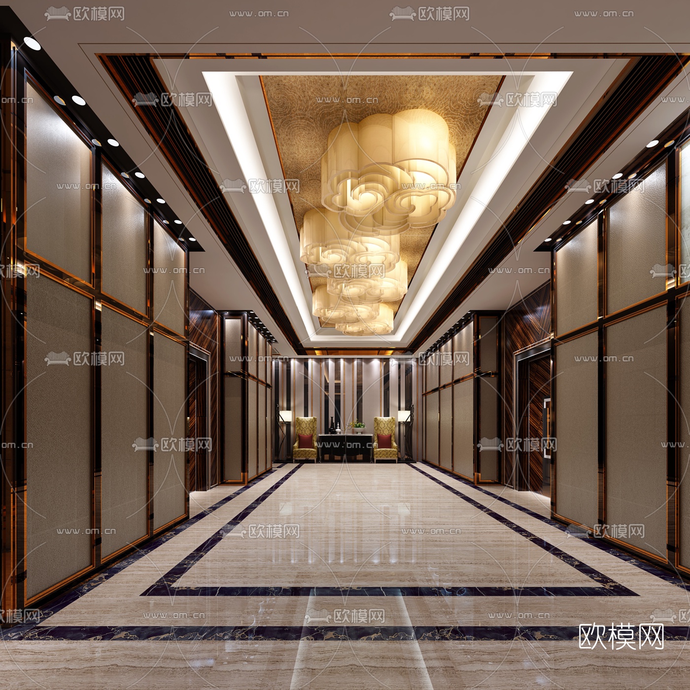 现代酒店餐厅走廊过道3D模型下载