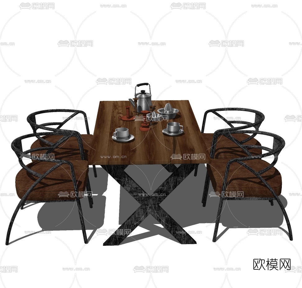 工业风金属餐桌椅免费su模型下载（渲染图2）