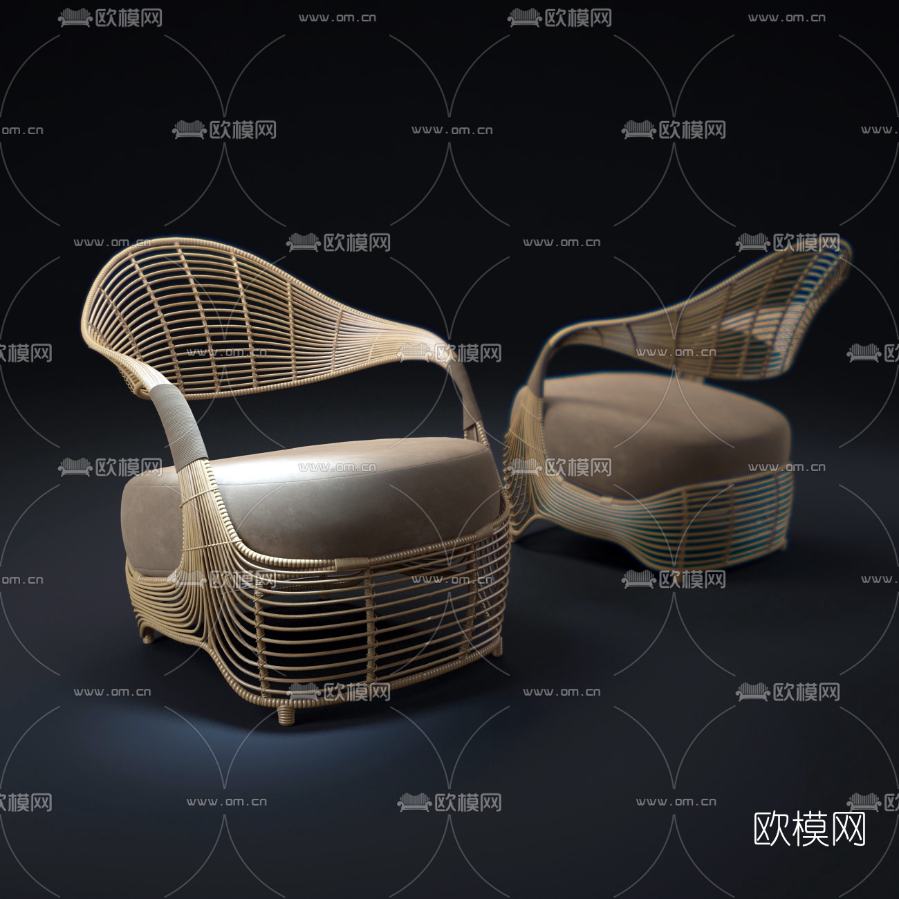 现代藤编休闲椅3d模型