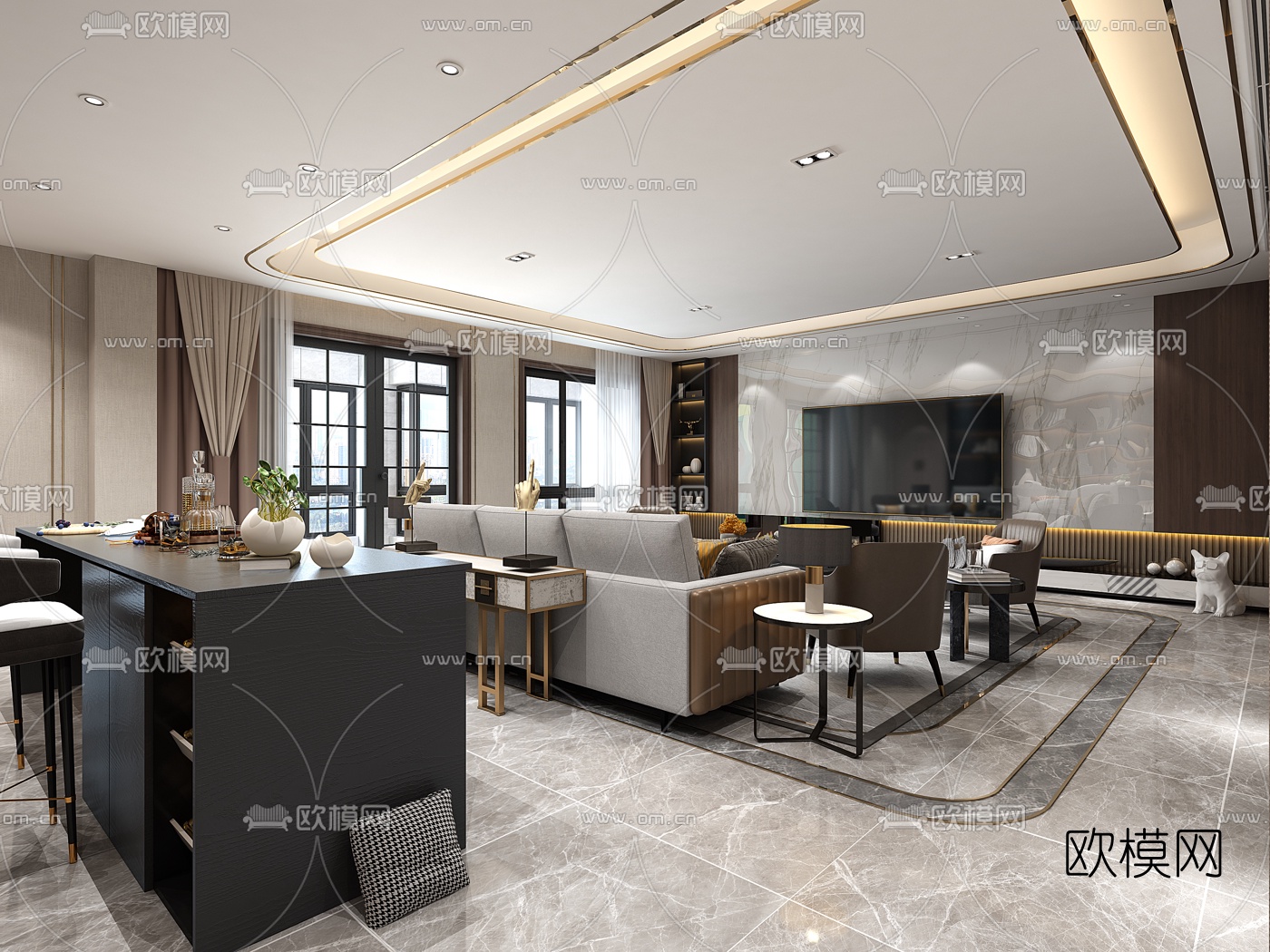 新中式客厅书房玄关3d模型