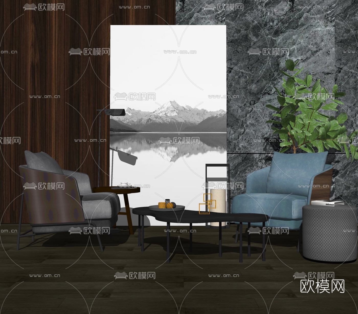 现代单人沙发组合su模型下载