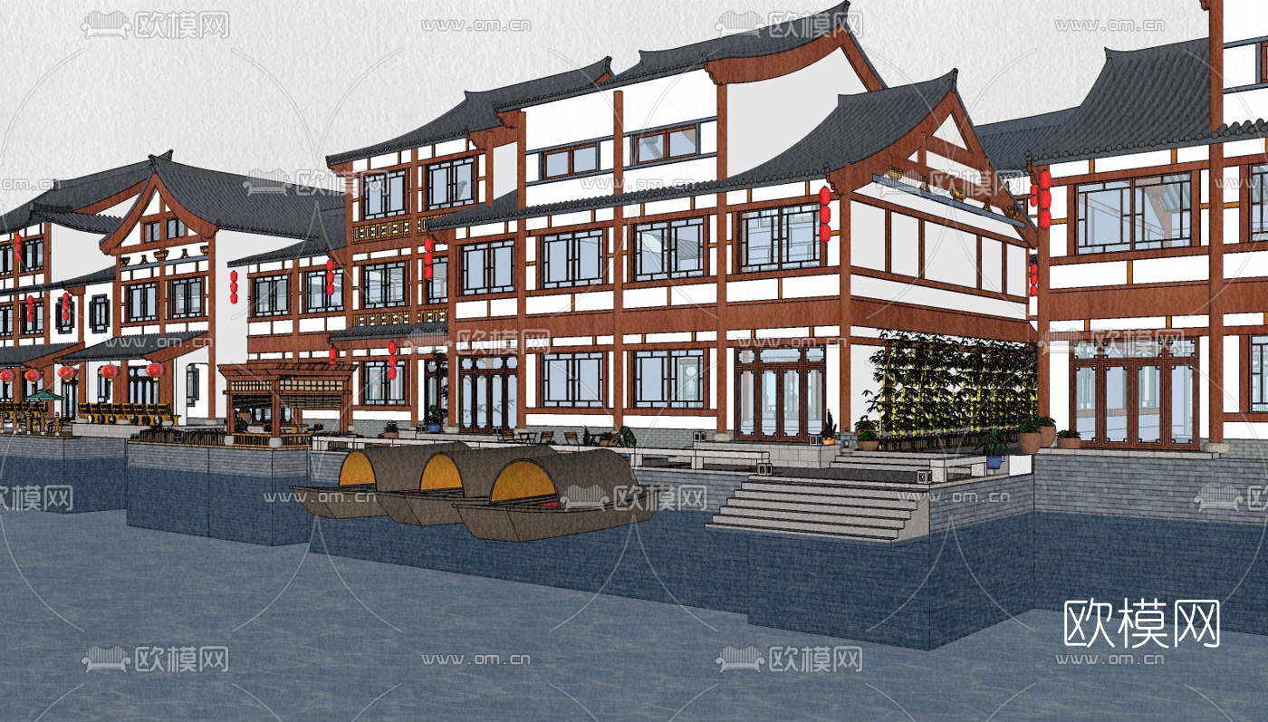 中式民俗商业街su模型下载（渲染图3）
