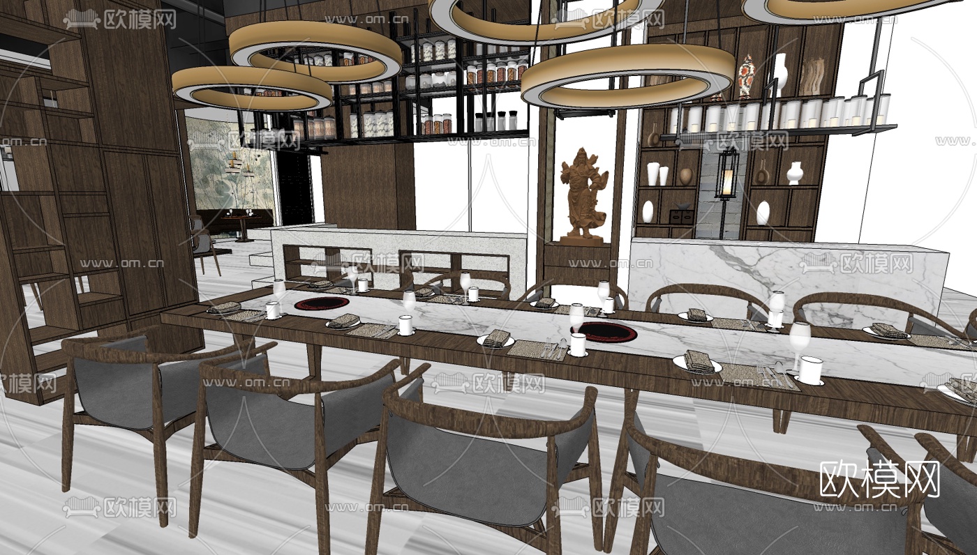 中式餐厅su模型下载（渲染图2）