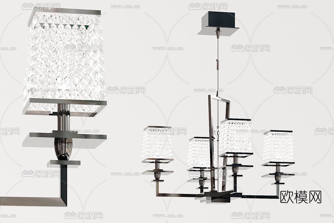 现代水晶多头吊灯3d模型下载
