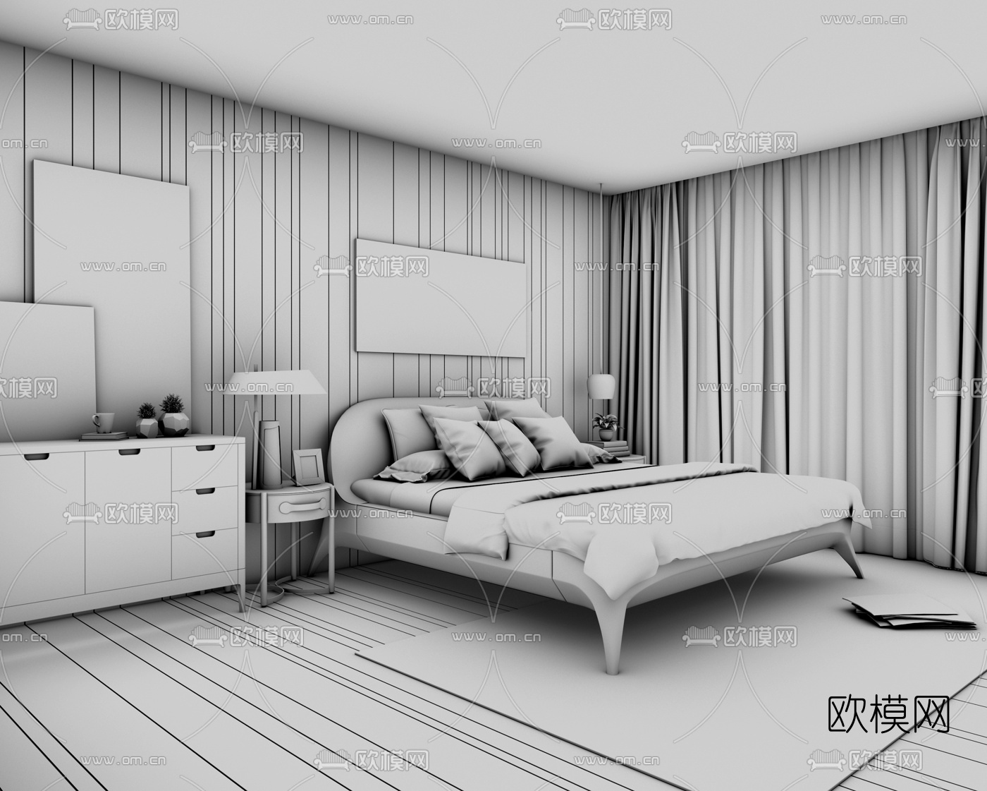 现代简约卧室3D模型