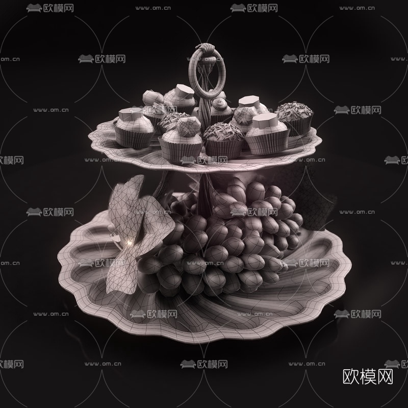 现代水果蛋糕拼盘3D模型下载（渲染图2）