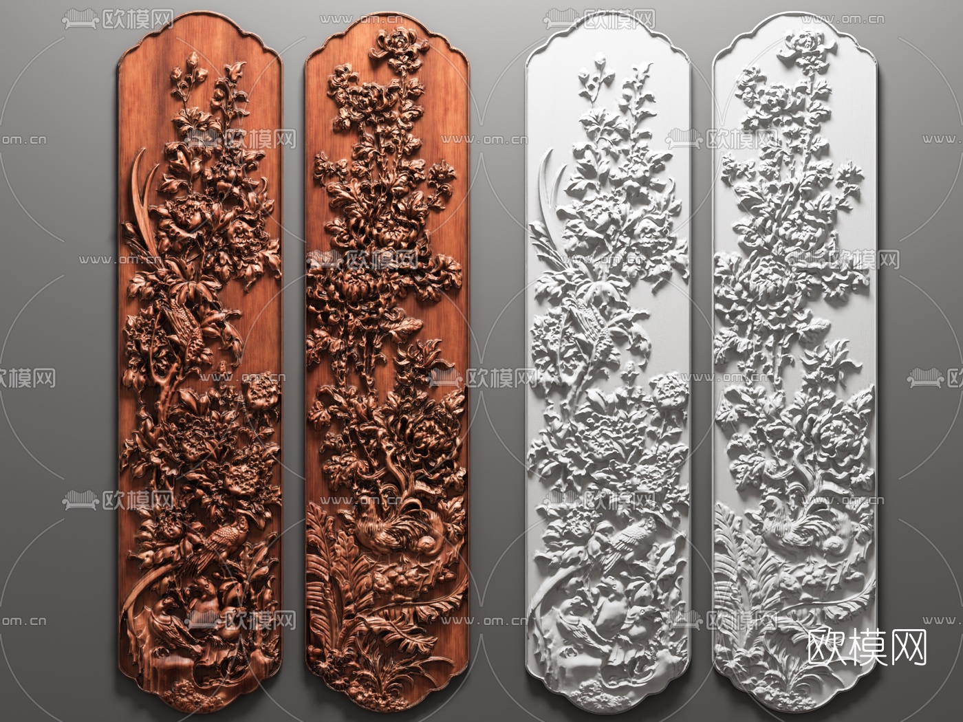 新中式东阳花鸟木雕浮雕3d模型