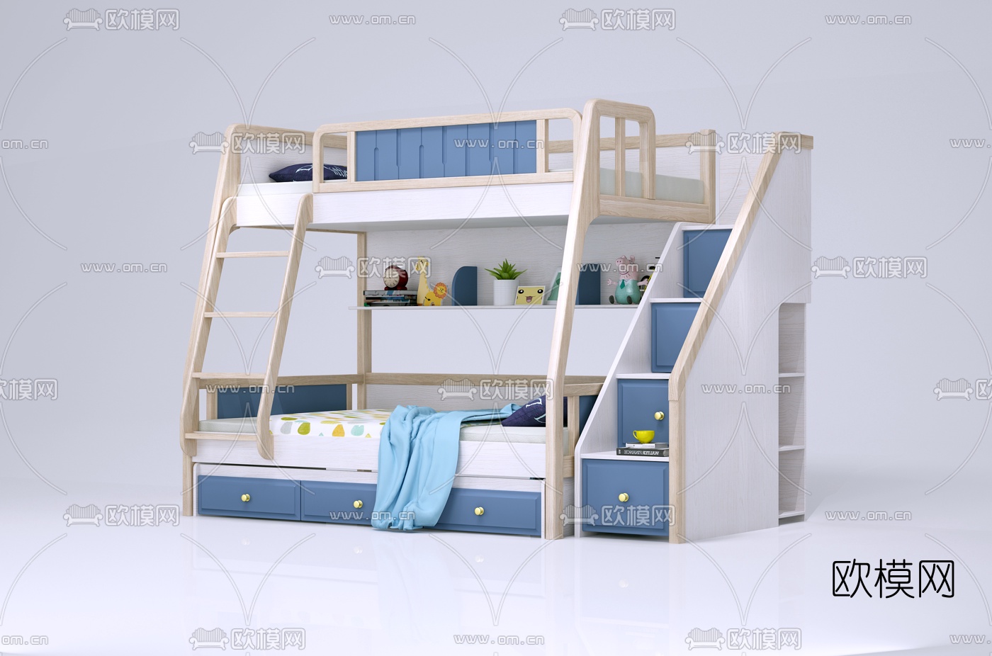 北欧实木儿童高低床3d模型下载（渲染图2）
