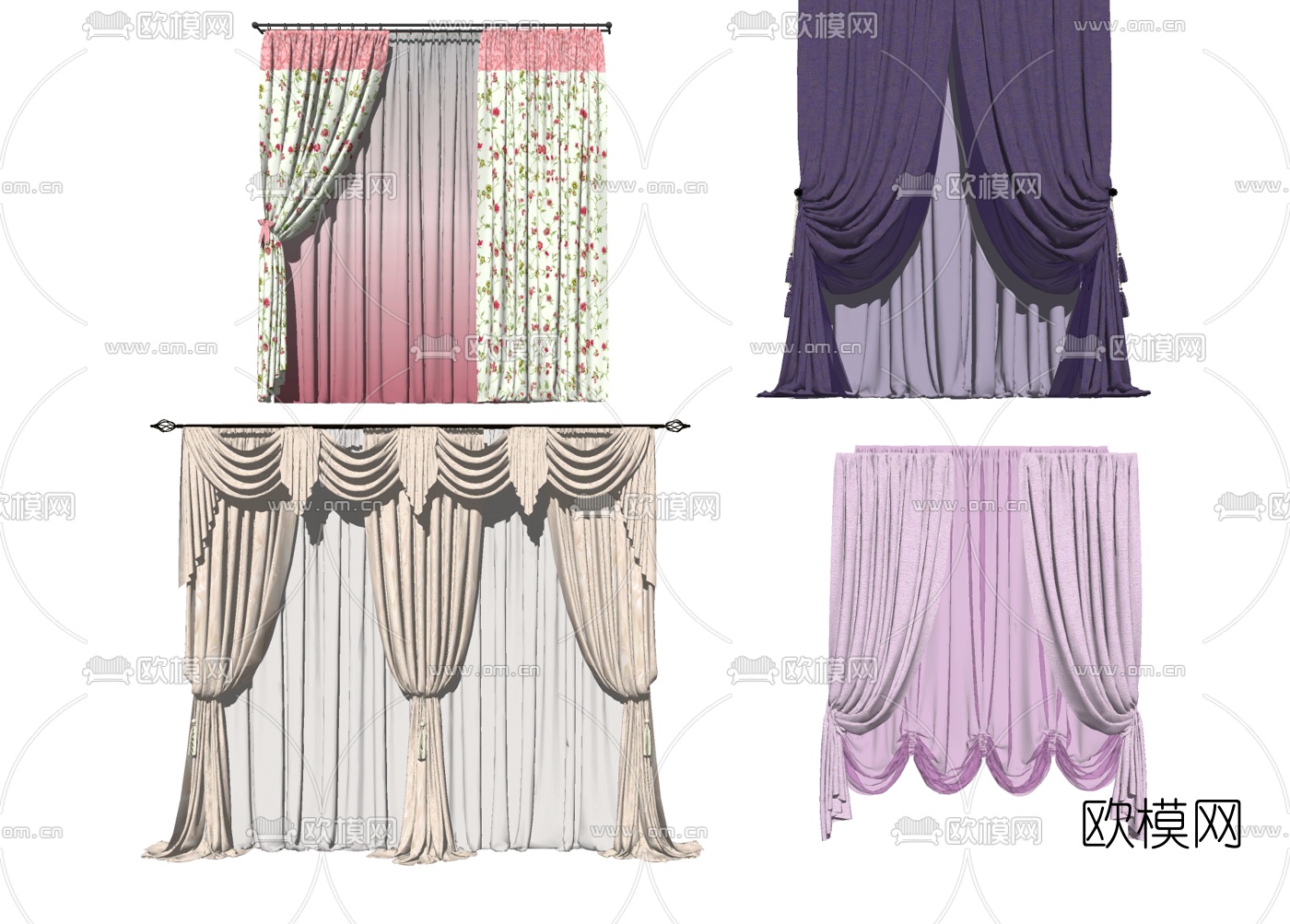 欧式布艺窗帘su模型下载