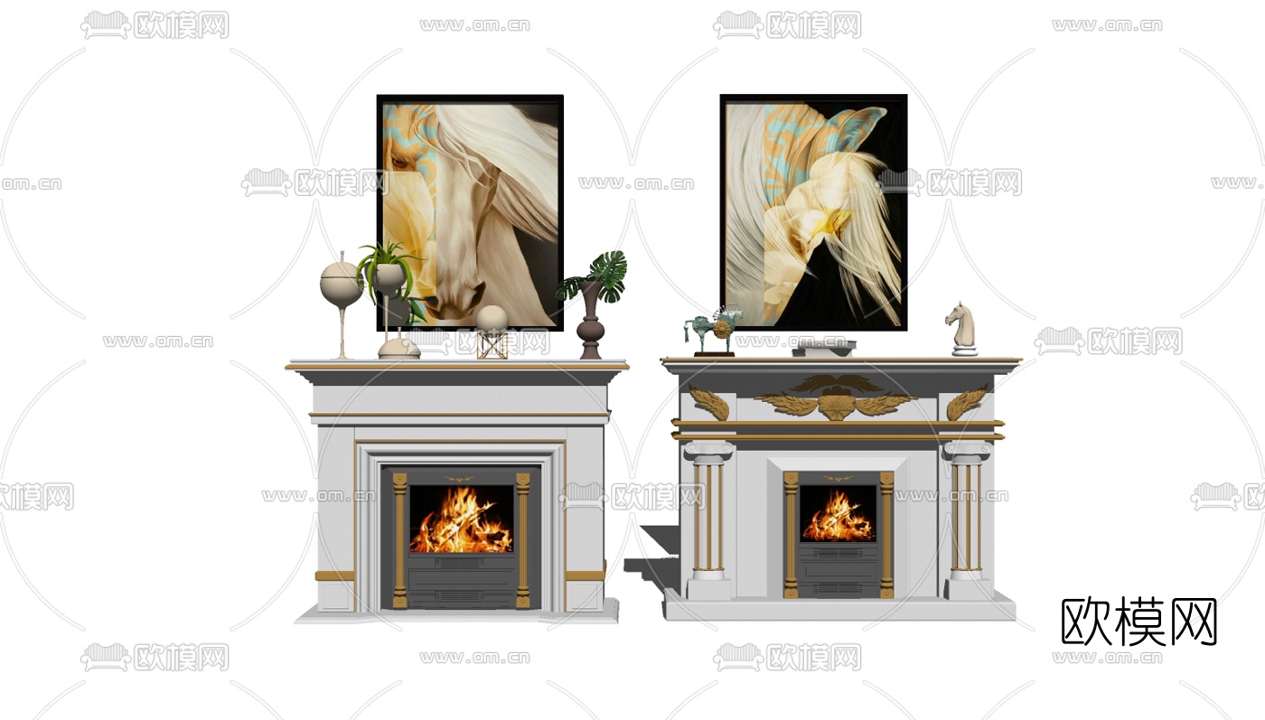 欧式壁炉组合su模型下载（渲染图2）