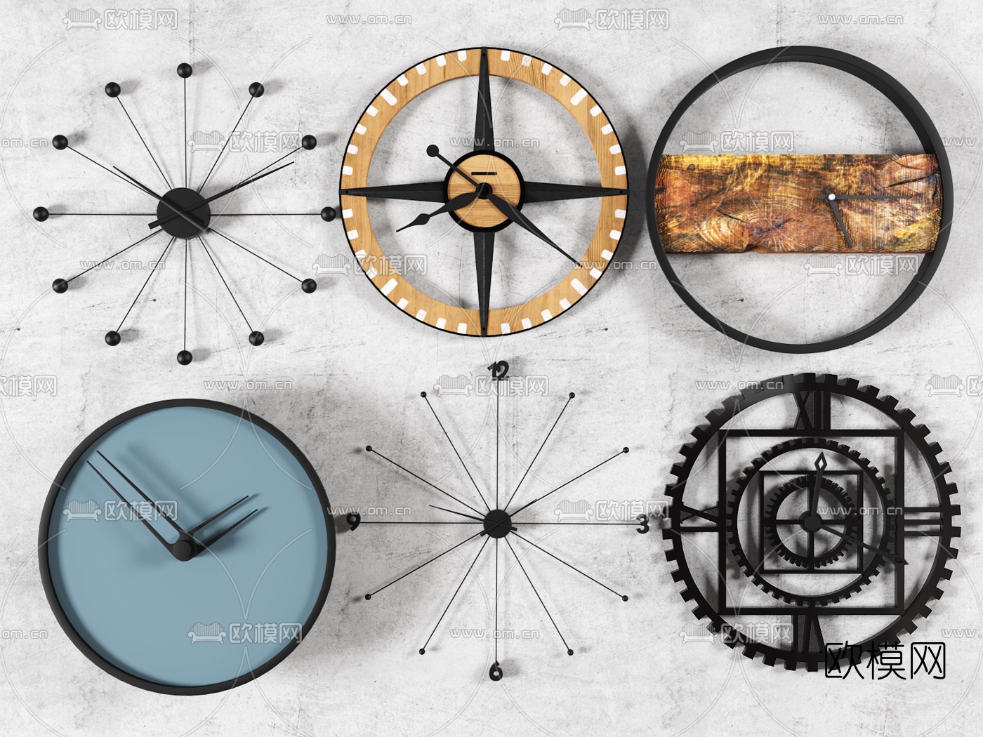 工业风挂钟壁钟墙饰3d模型下载