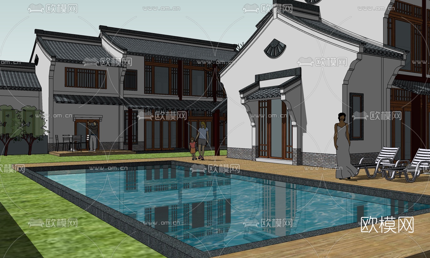 中式四合院su模型下载（渲染图3）