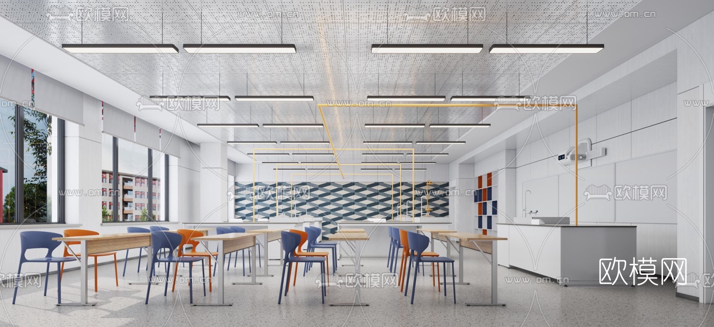 现代学校实验室3d模型