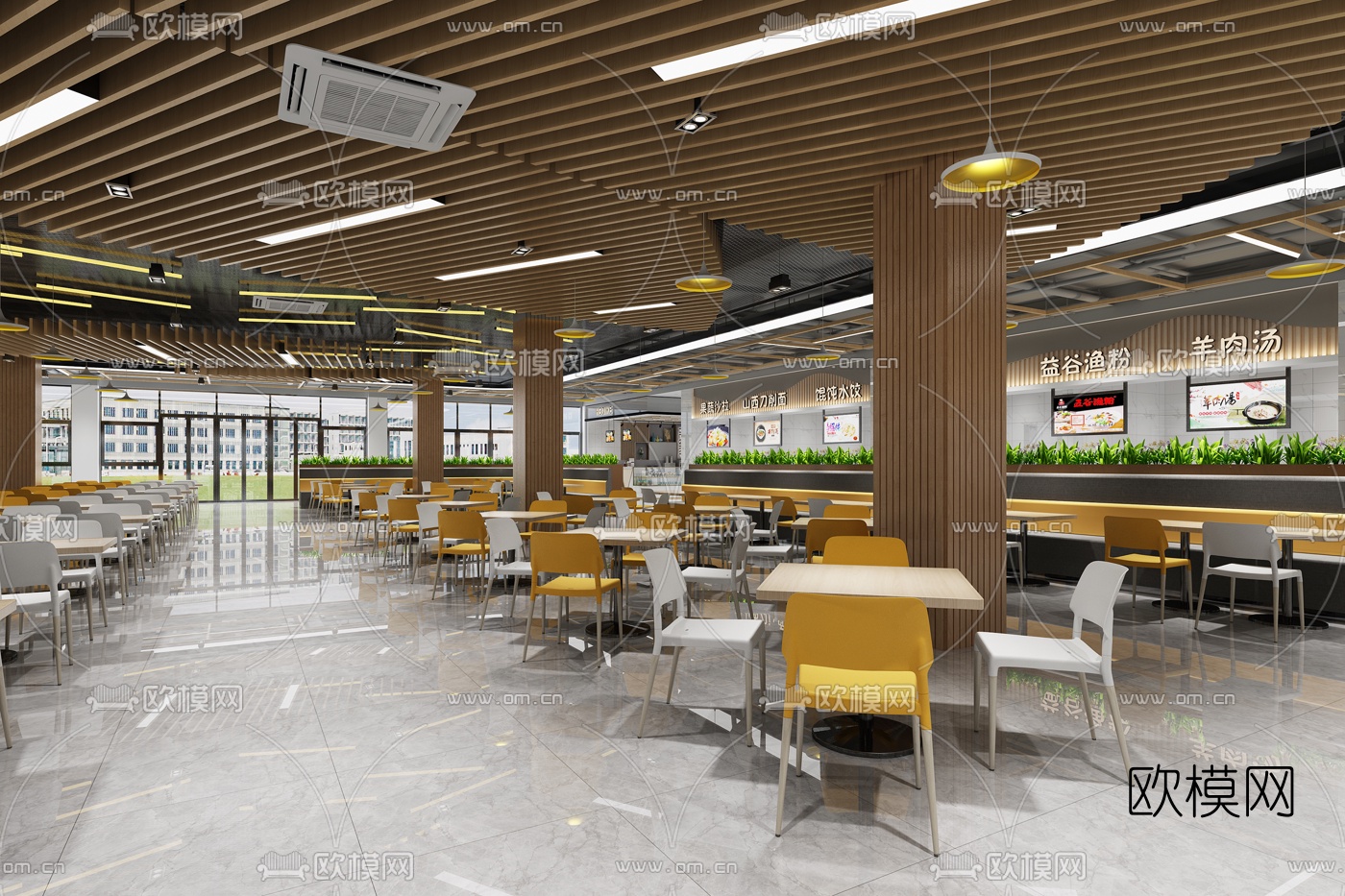 现代学校食堂3d模型