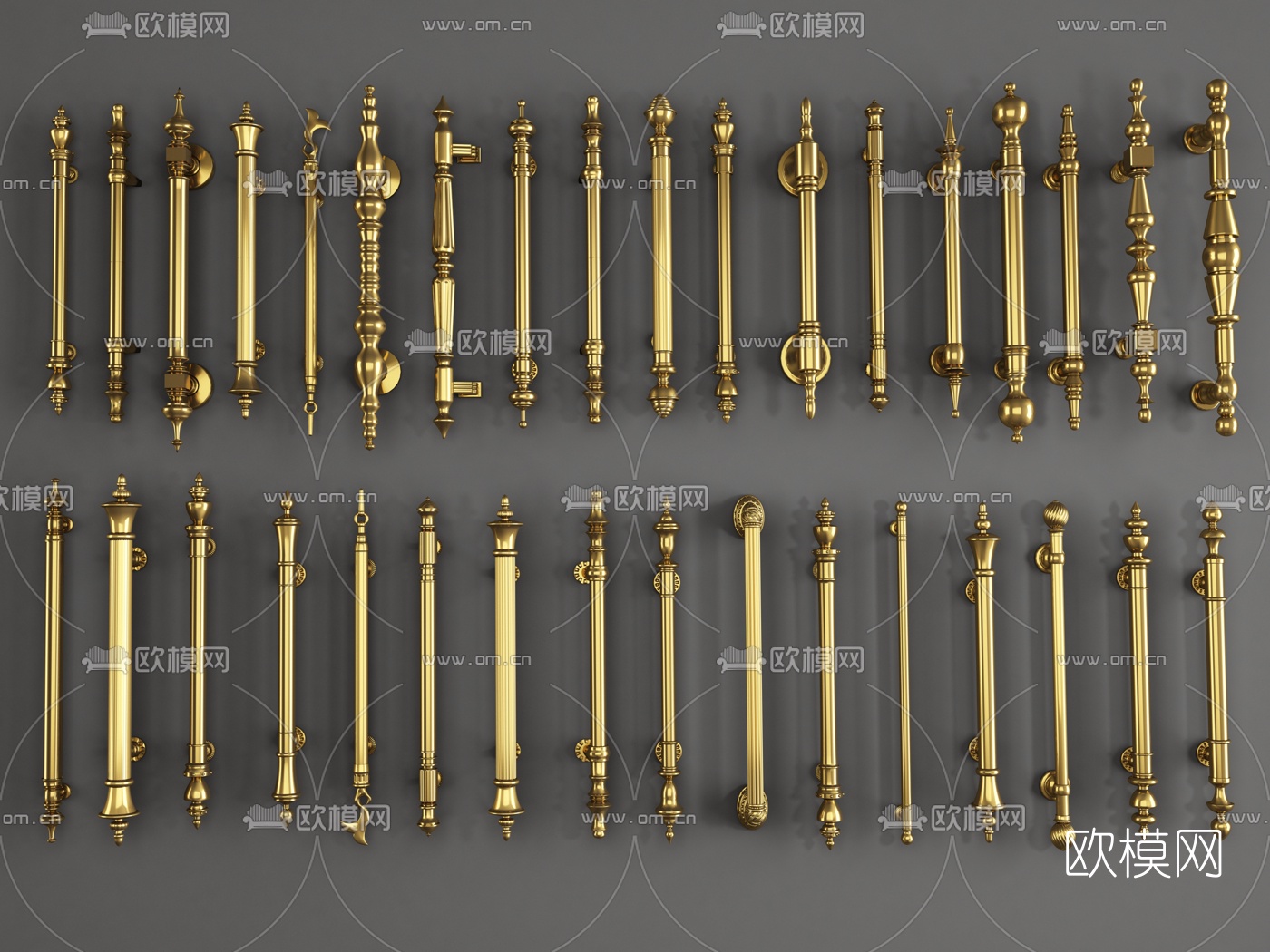 欧式金属门把手拉手3d模型下载