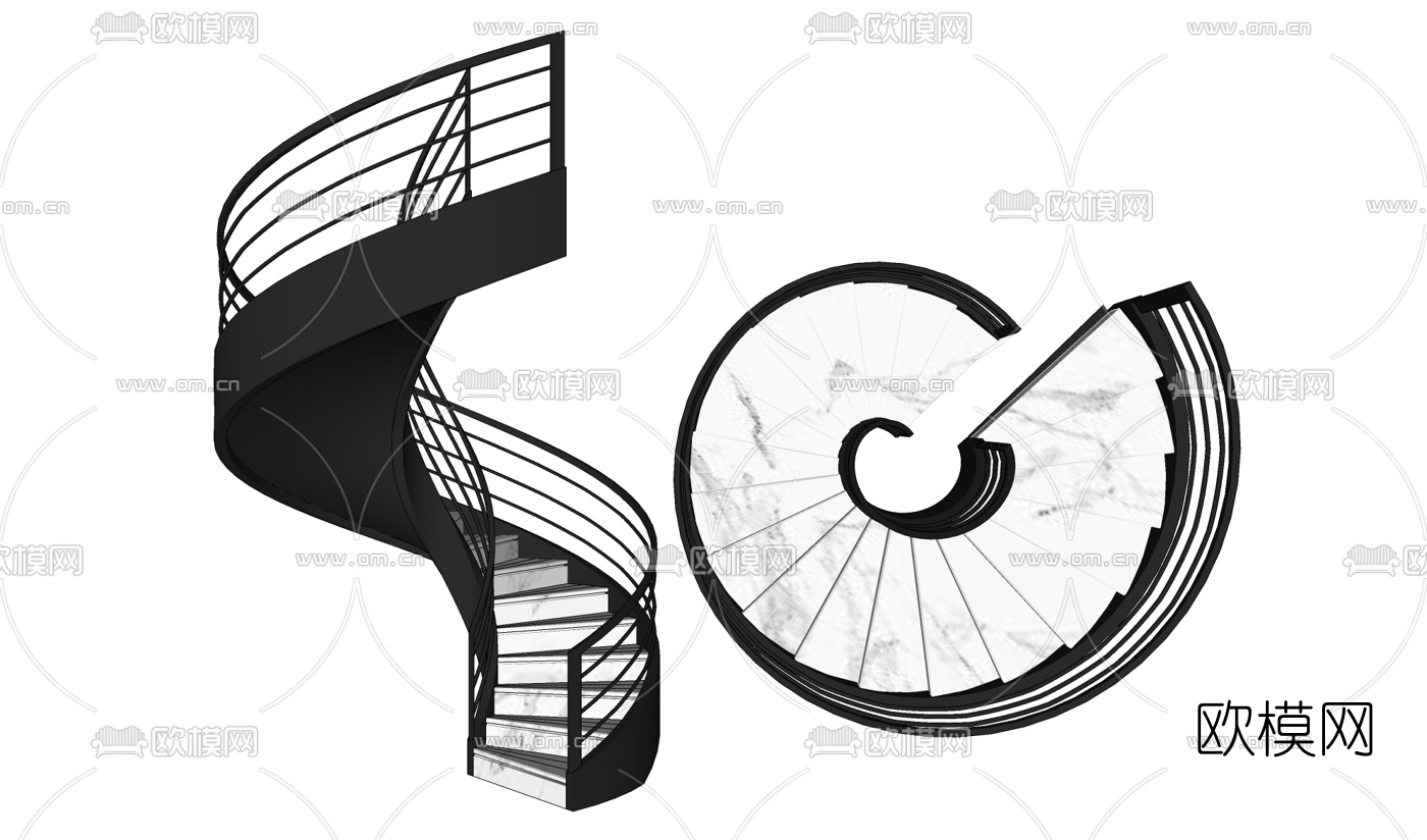 现代旋转楼梯su模型下载