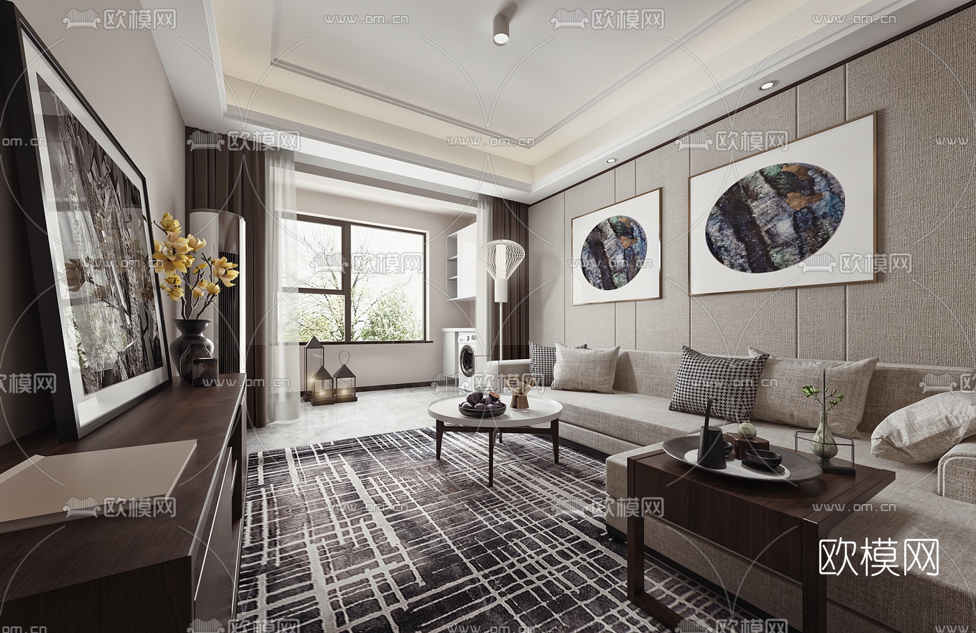 戴勇 现代客厅3D模型下载（渲染图1）