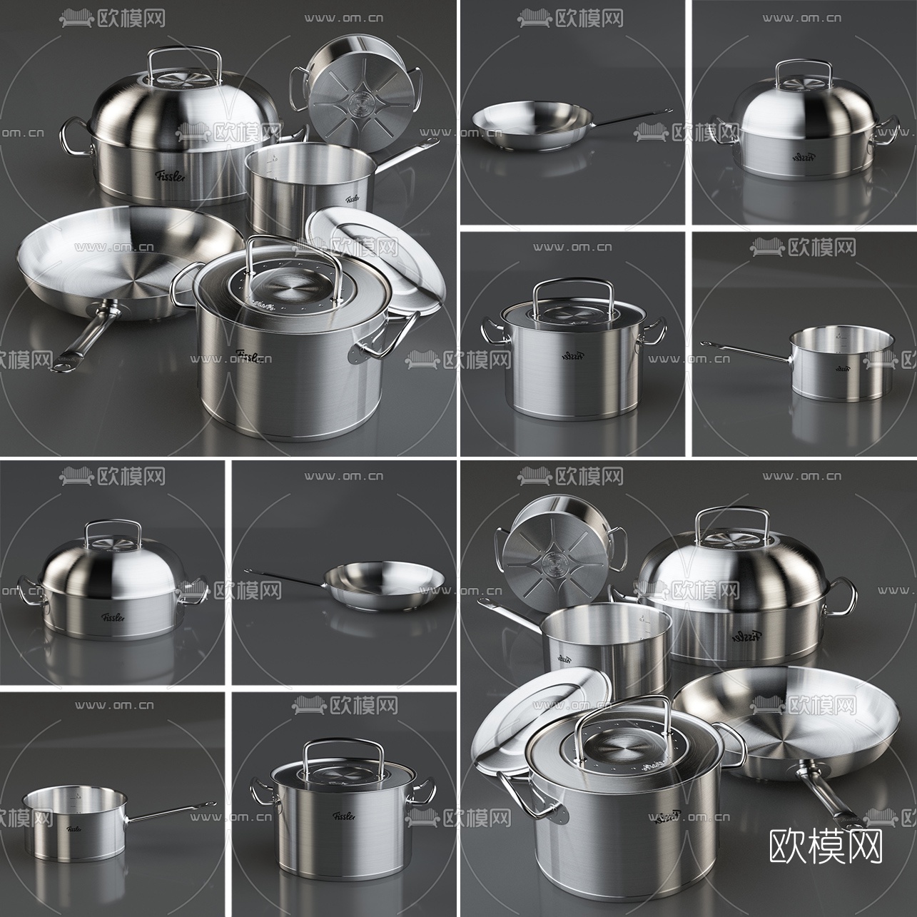 现代平底锅汤锅厨具3D模型下载