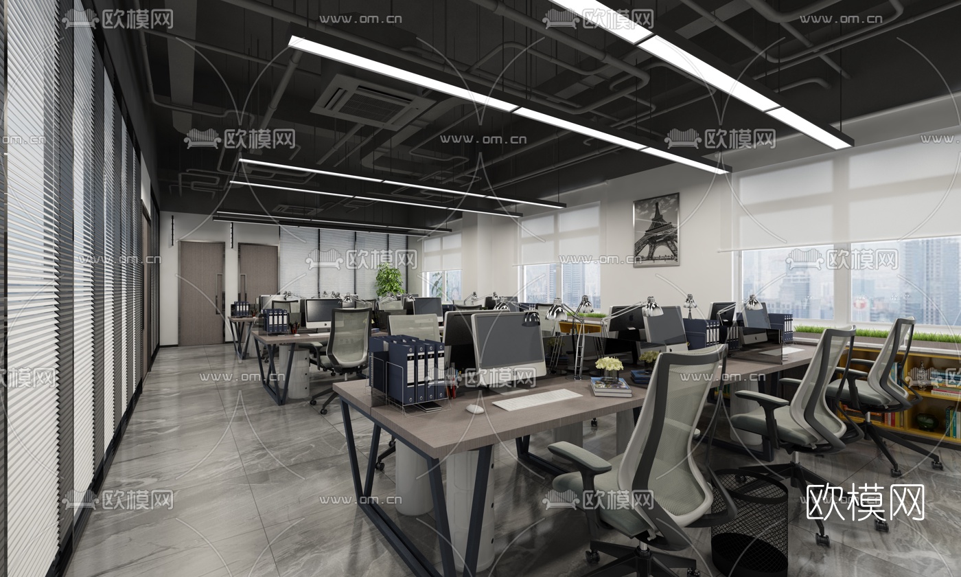 现代公共办公区3d模型