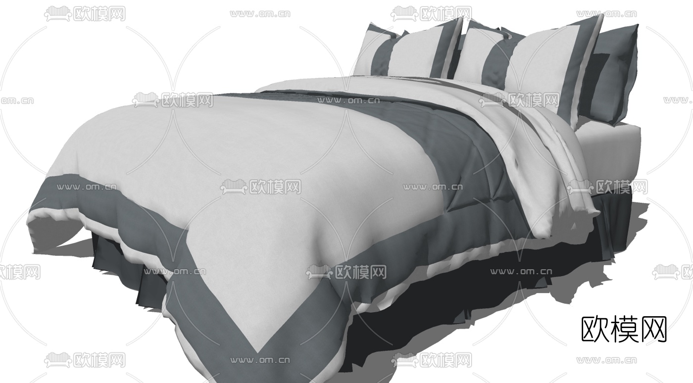现代双人床免费su模型下载（渲染图1）