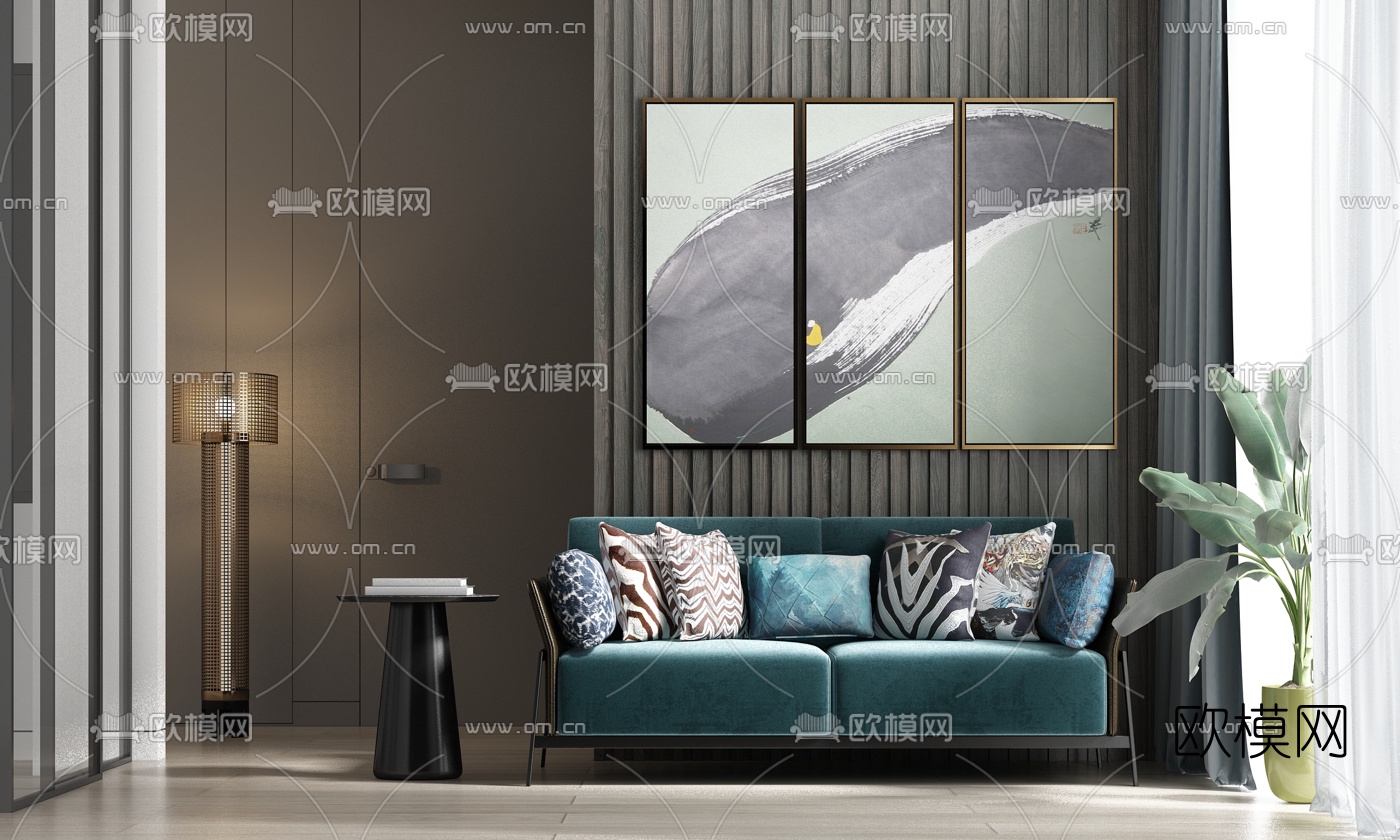 现代轻奢双人沙发角几饰品组合3d模型下载