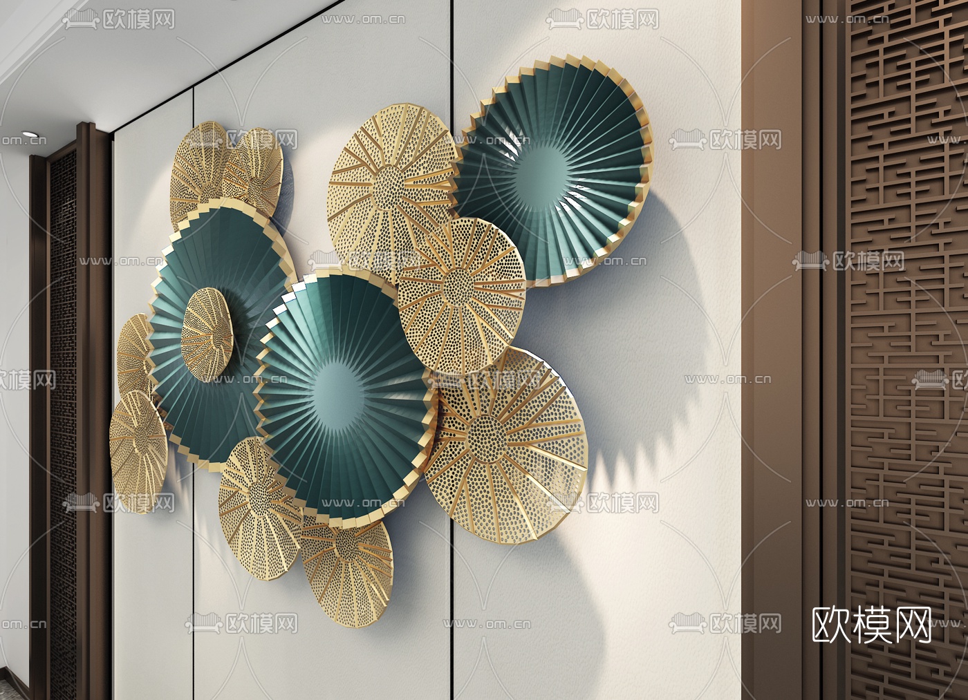 新中式背景墙墙饰3D模型