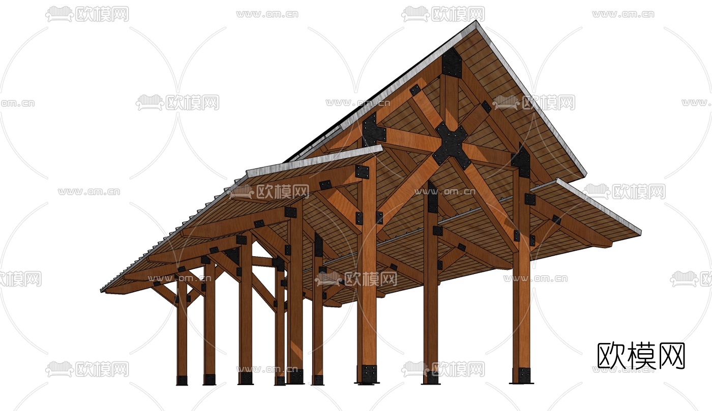中式廊道免费su模型下载（渲染图3）