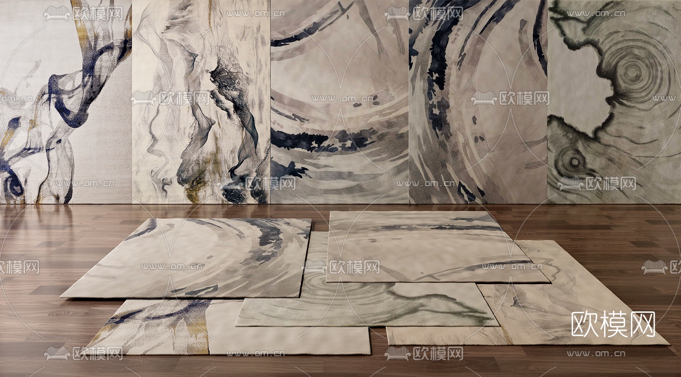 新中式水墨地毯3d模型下载