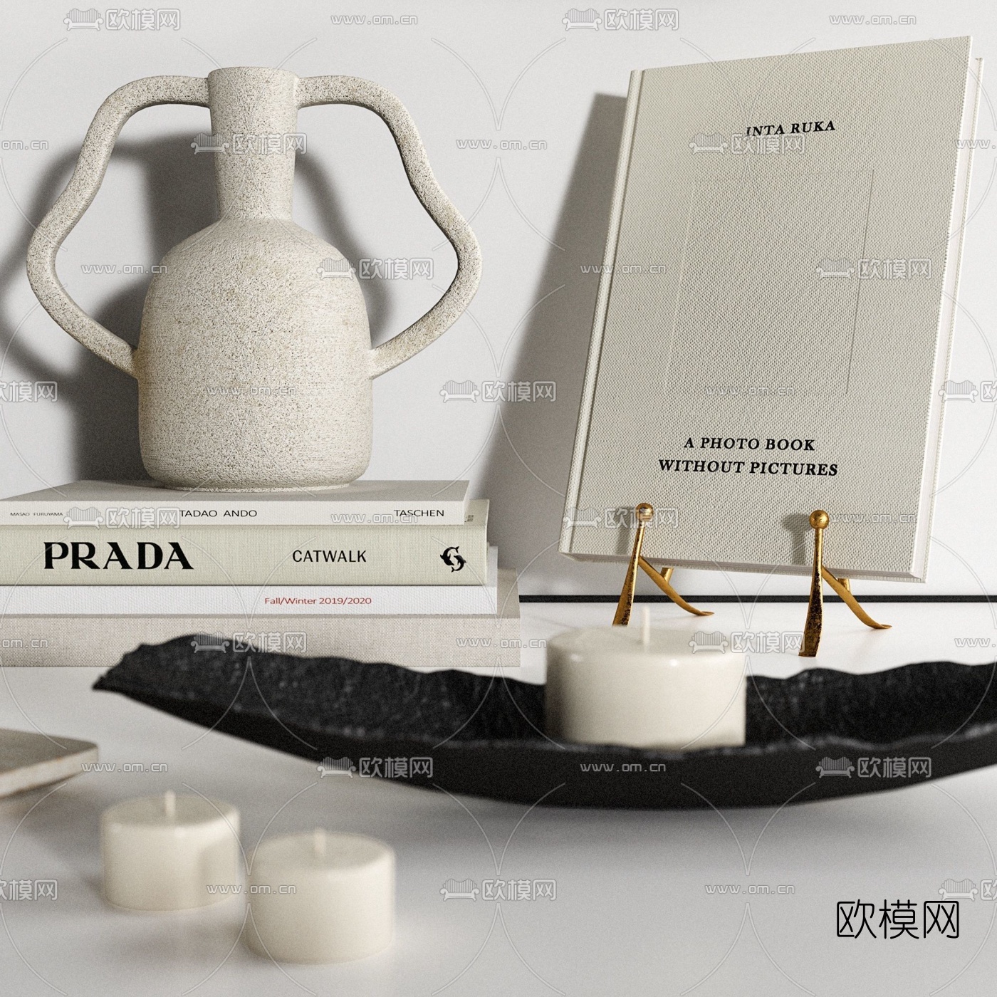 现代花瓶书籍饰品摆件3d模型
