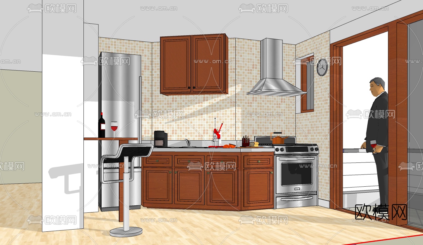 美式厨房免费su模型下载（渲染图2）