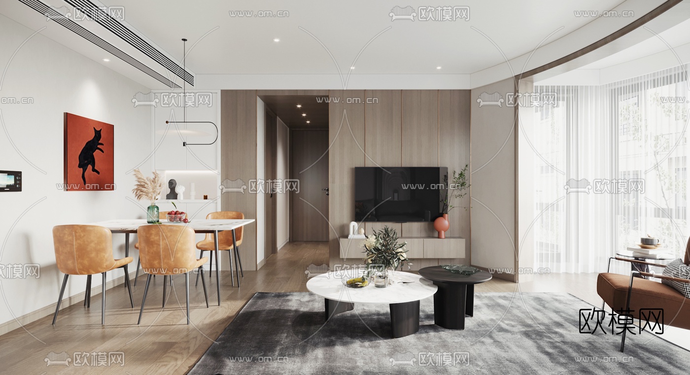 现代公寓客厅餐厅3d模型