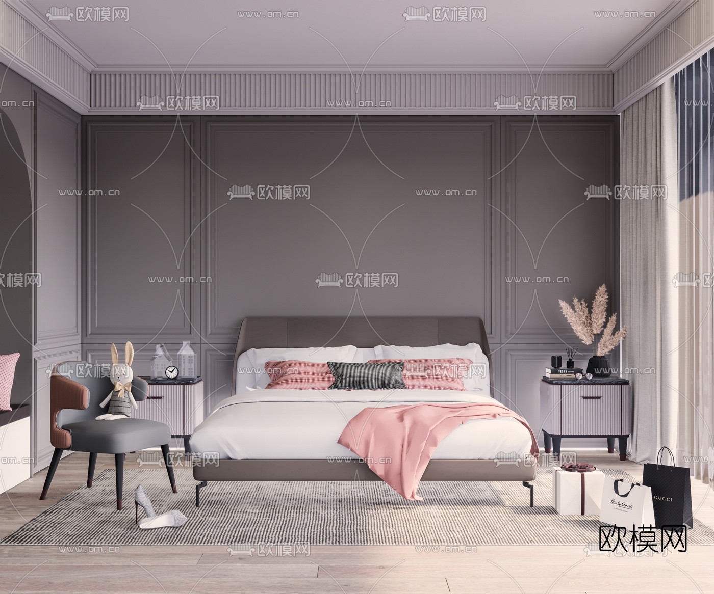 现代卧室su模型下载（渲染图1）
