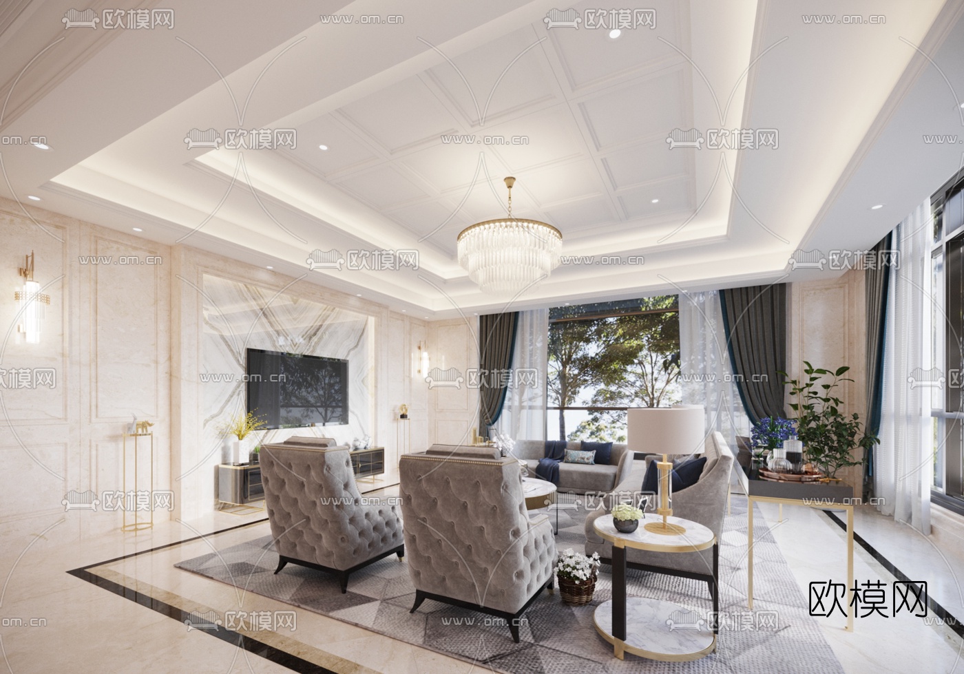 欧式客厅餐厅玄关3d模型