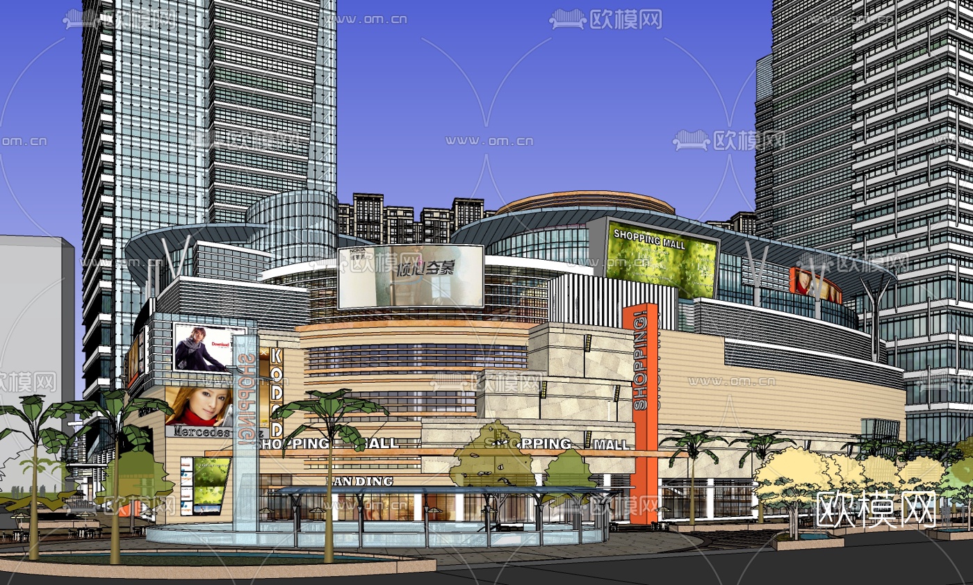 现代商业综合体su模型下载（渲染图2）