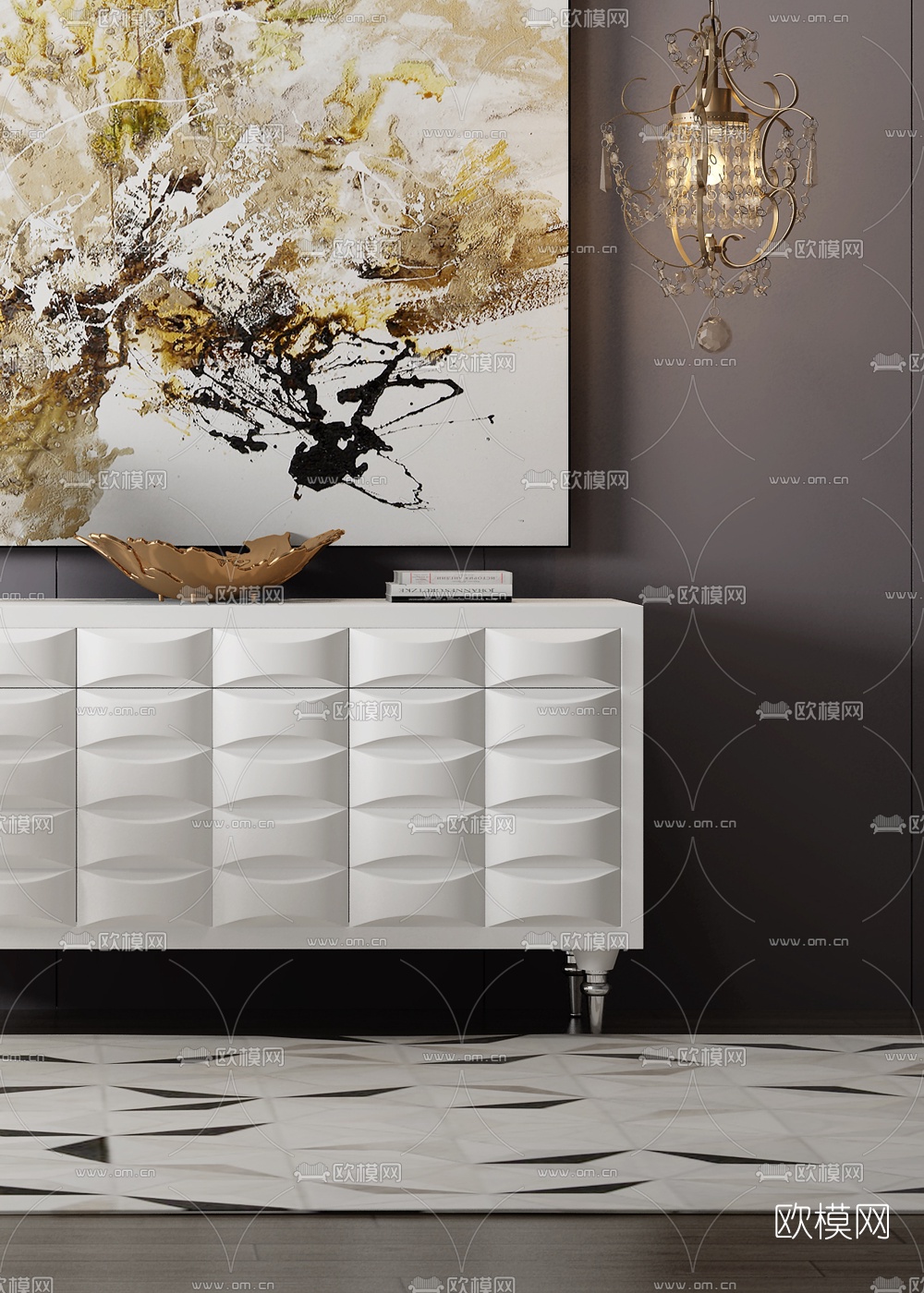 北欧端景休闲椅装饰画组合3D模型下载（渲染图4）