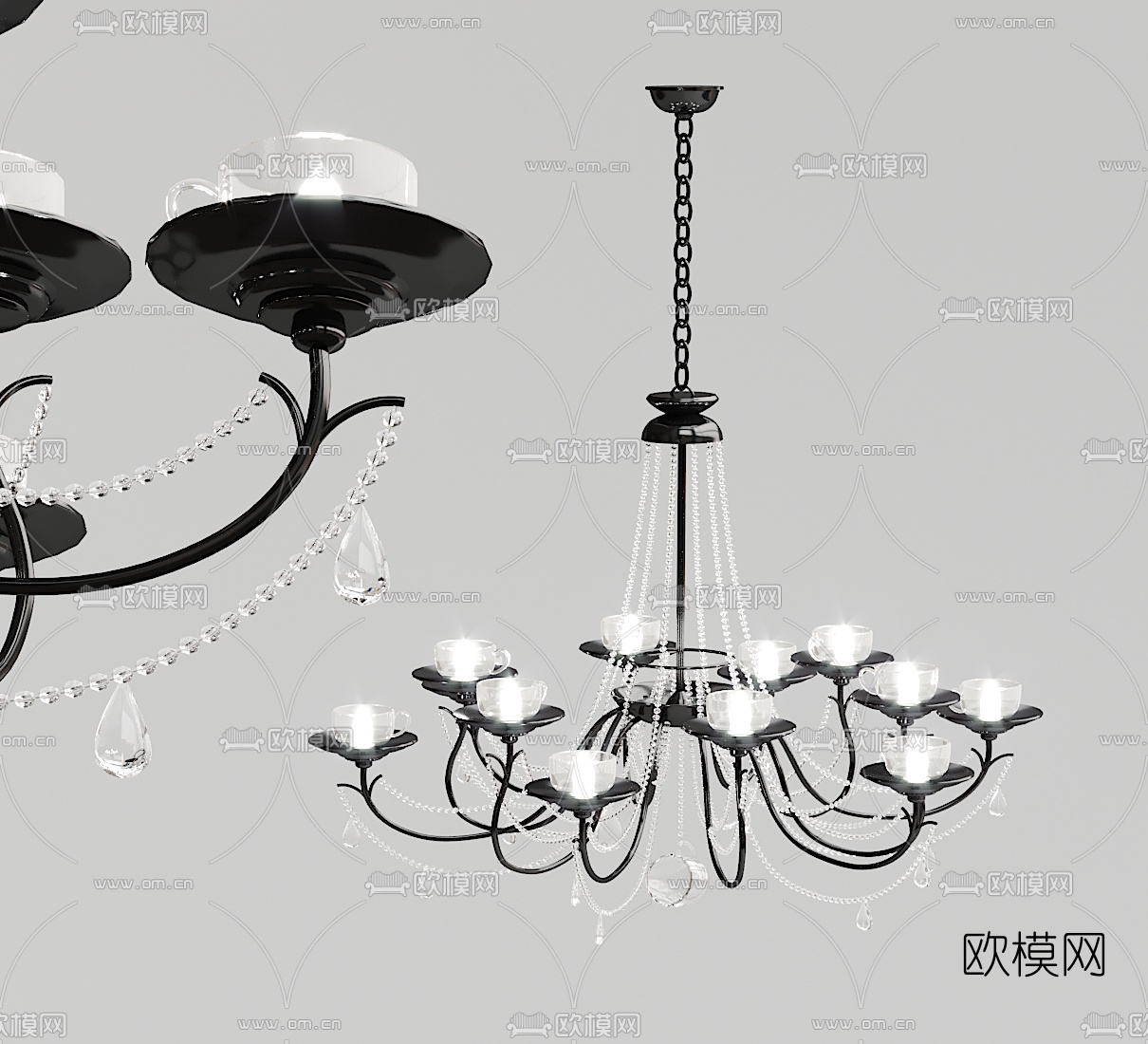 欧式铁艺水晶吊灯3d模型下载