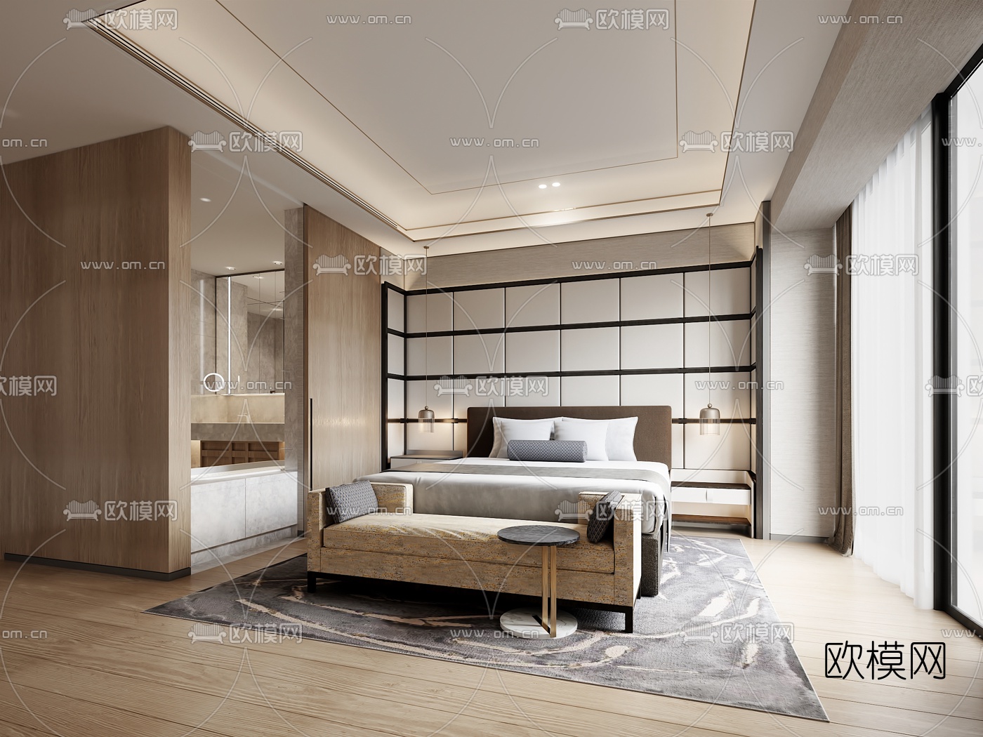 现代酒店客房3d模型-免费3dmax模型库-欧模网