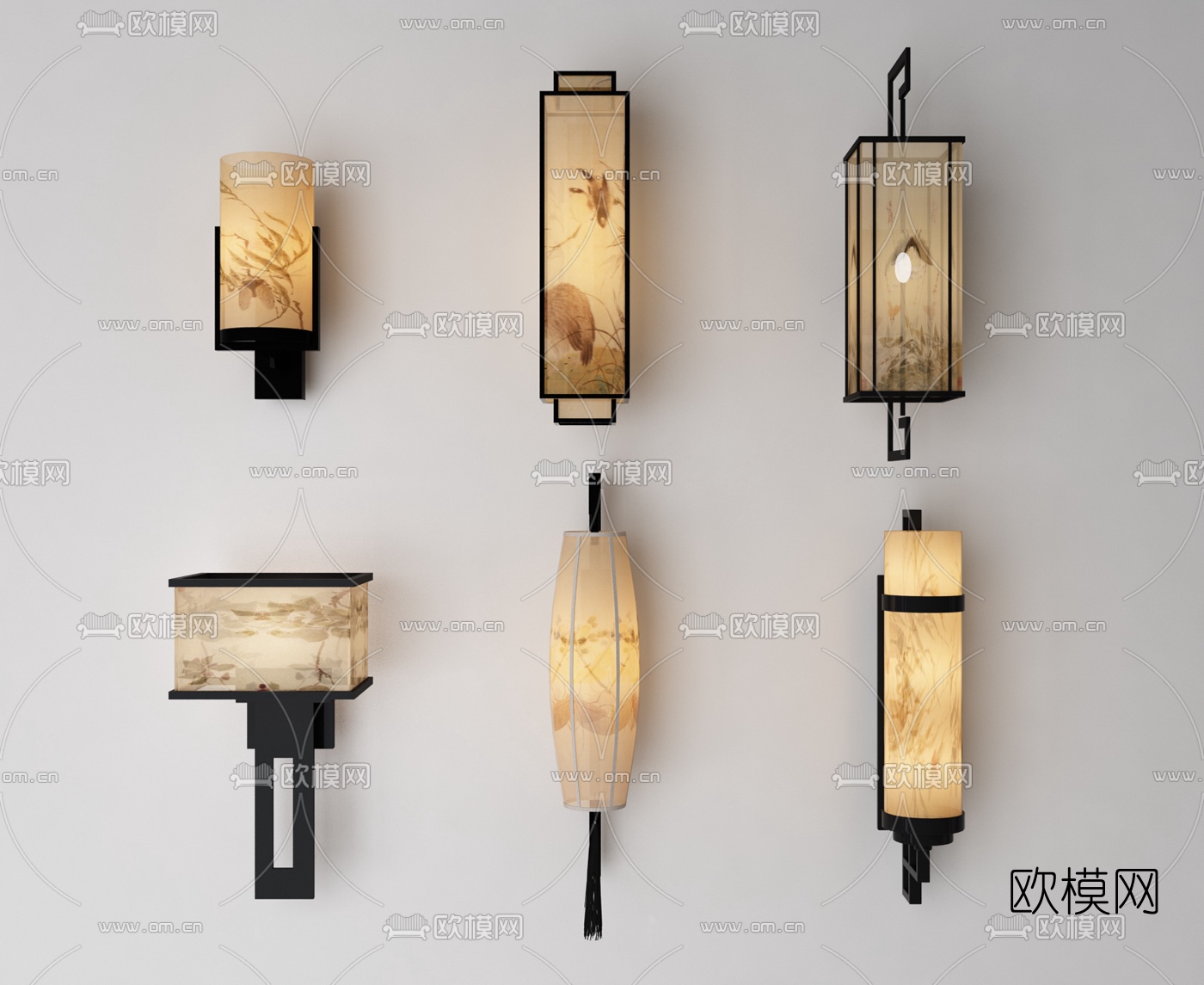 中式花鸟壁灯3d模型下载