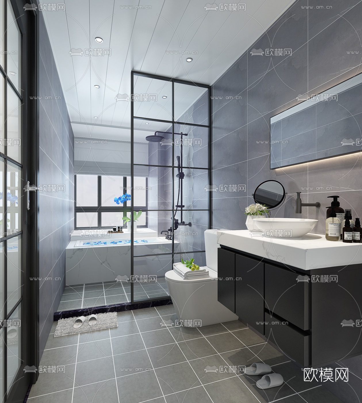 现代卫生间浴室3d模型-免费3dmax模型库-欧模网
