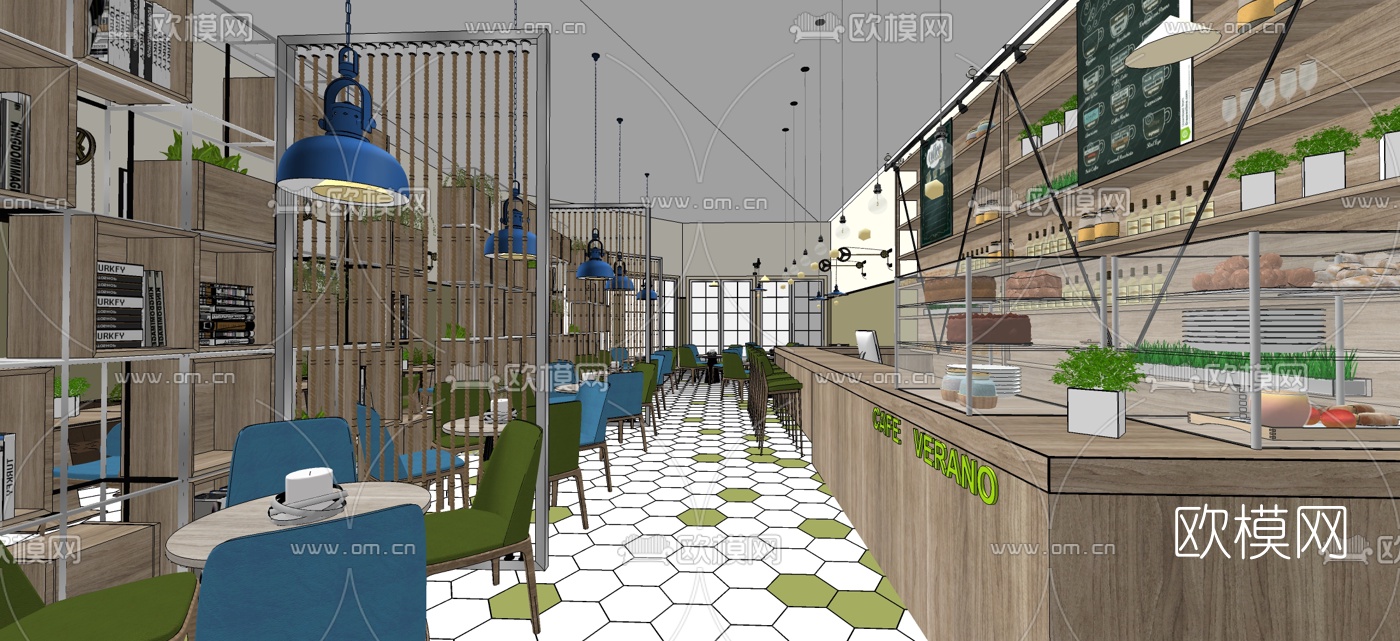工业风咖啡厅su模型下载（渲染图2）