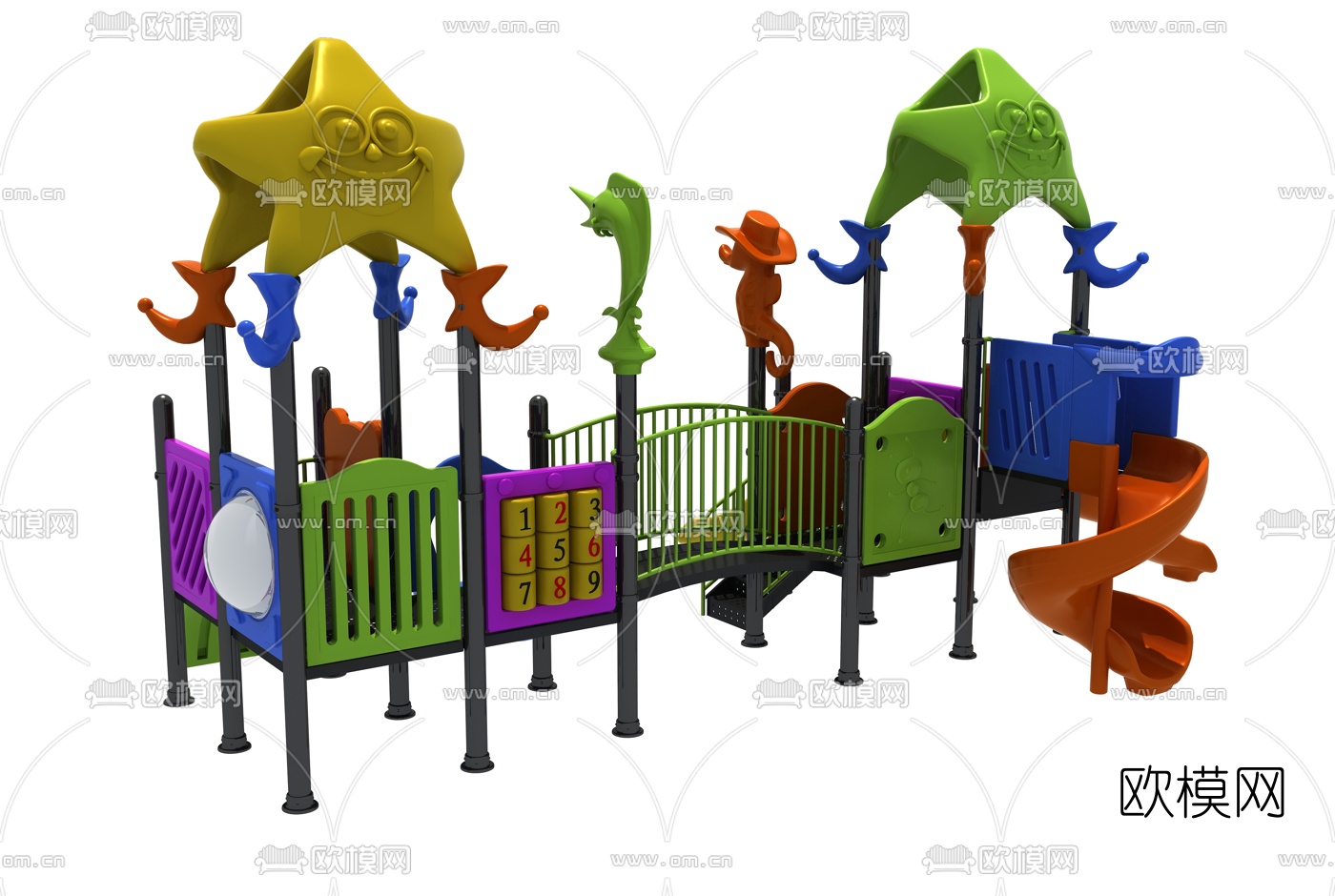 现代儿童滑梯游乐设施3d模型下载（渲染图2）