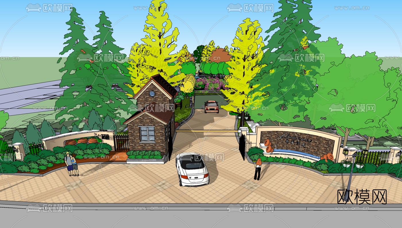 欧式小区入口su模型下载（渲染图2）