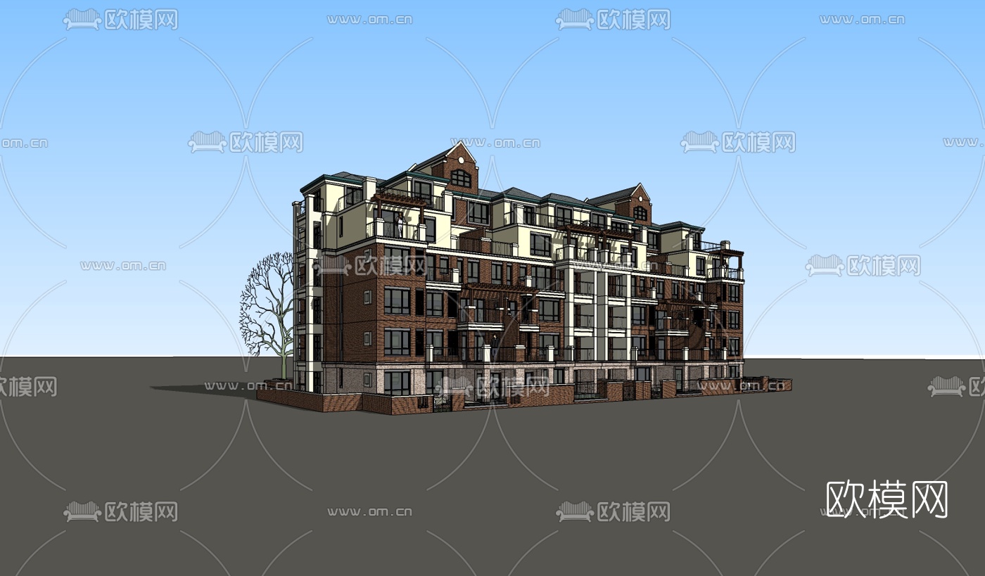 现代多层公寓楼su模型