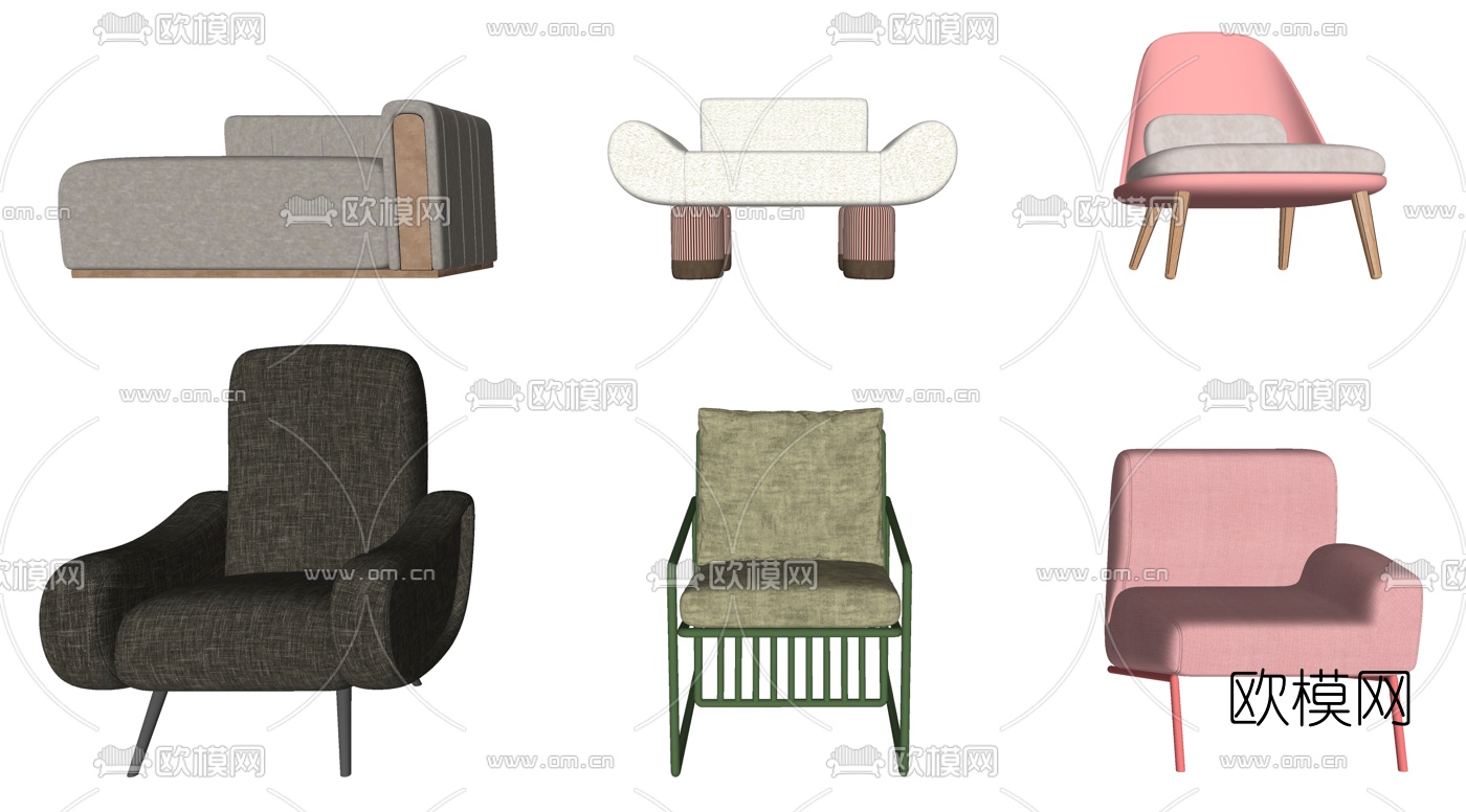现代布艺休闲沙发su模型下载（渲染图4）