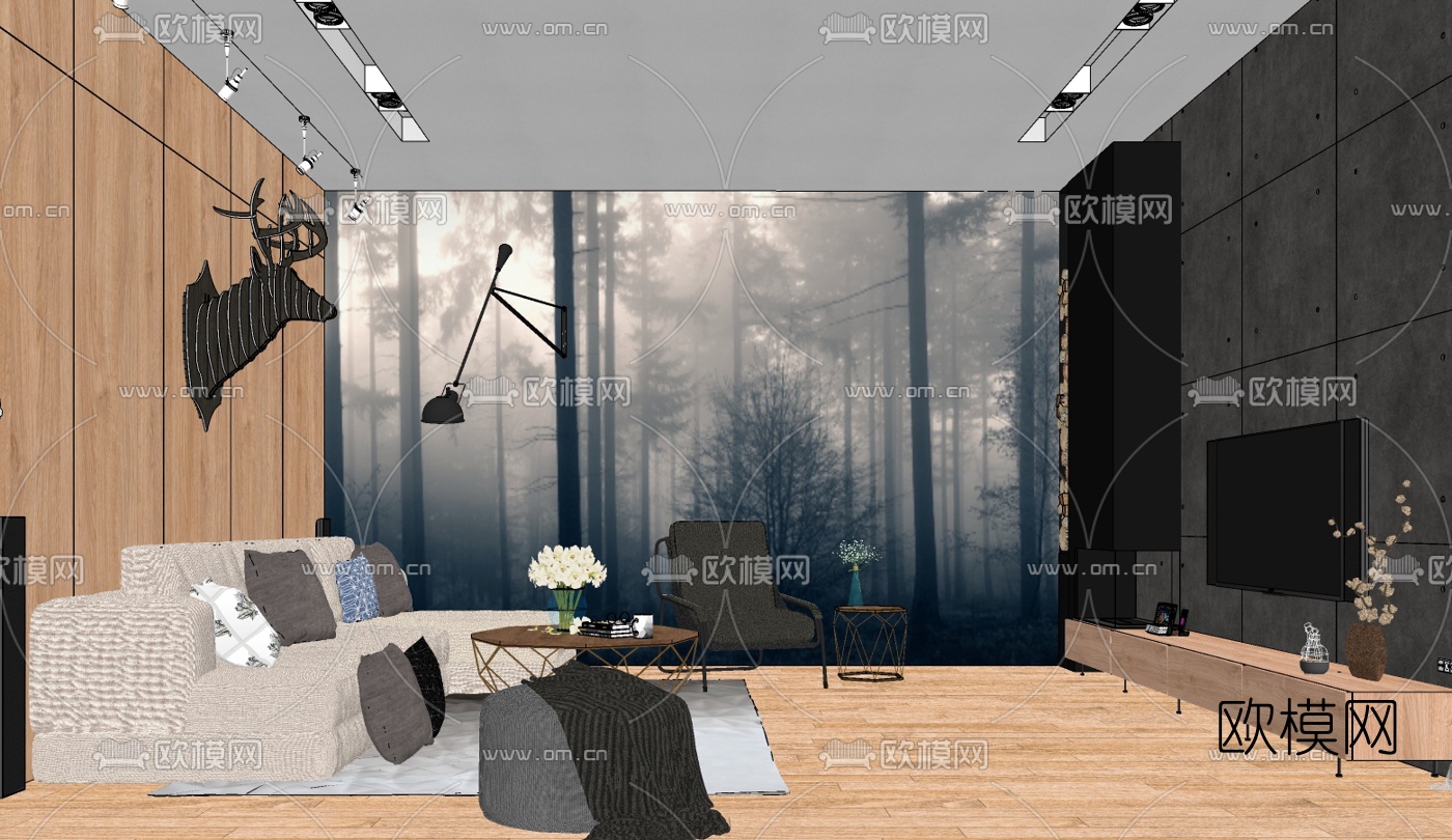 北欧客餐厅su模型下载（渲染图6）